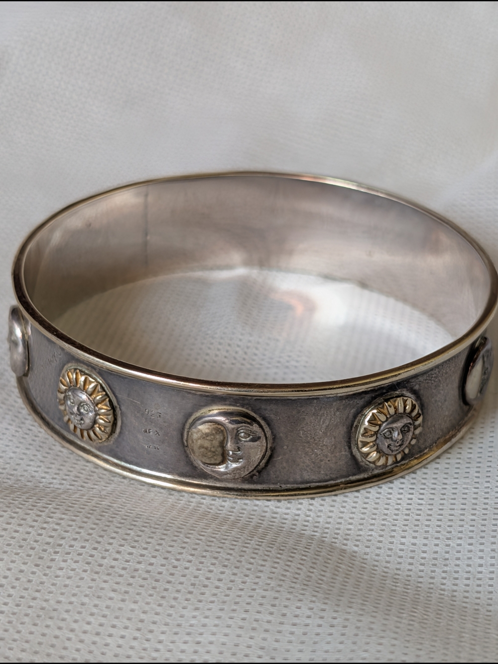 SERGIO BUSTAMANTE 925 Sterling Silver 22k Gold Suns & Moons Bangle Bracelet 49g